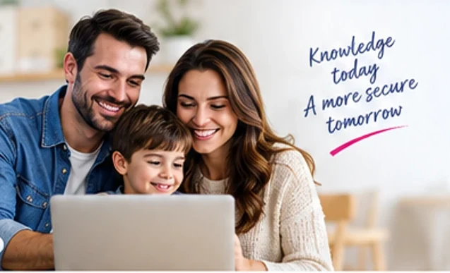 Family learning about insurance together