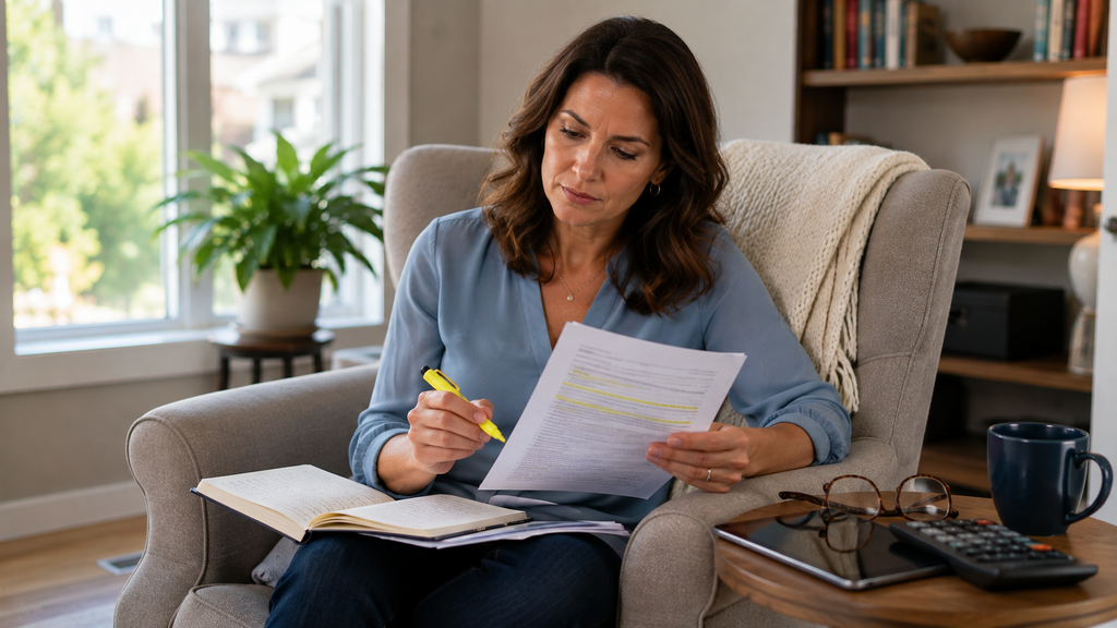 American consumer reviewing a health insurance policy and translating complicated insurance terms into understandable coverage information.